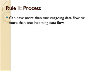 Rule 1: ProcessRule 1: Process
Can have more than one outgoing data flow or
more than one incoming data flow
 