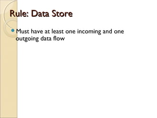 Rule: Data StoreRule: Data Store
Must have at least one incoming and one
outgoing data flow
 