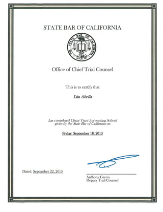CTA school certificate, 10-2-15