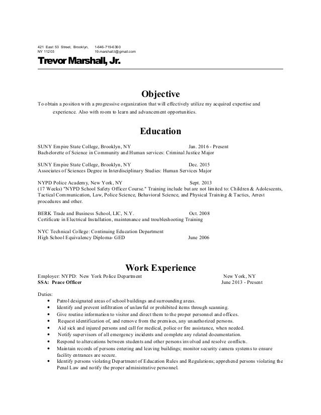 trevor marshall resume 2016 nypd resume