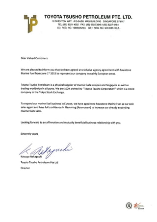 Rawstone Marine Fuel letter to customers signed