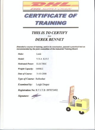 Cirtificate Linde K15 2008