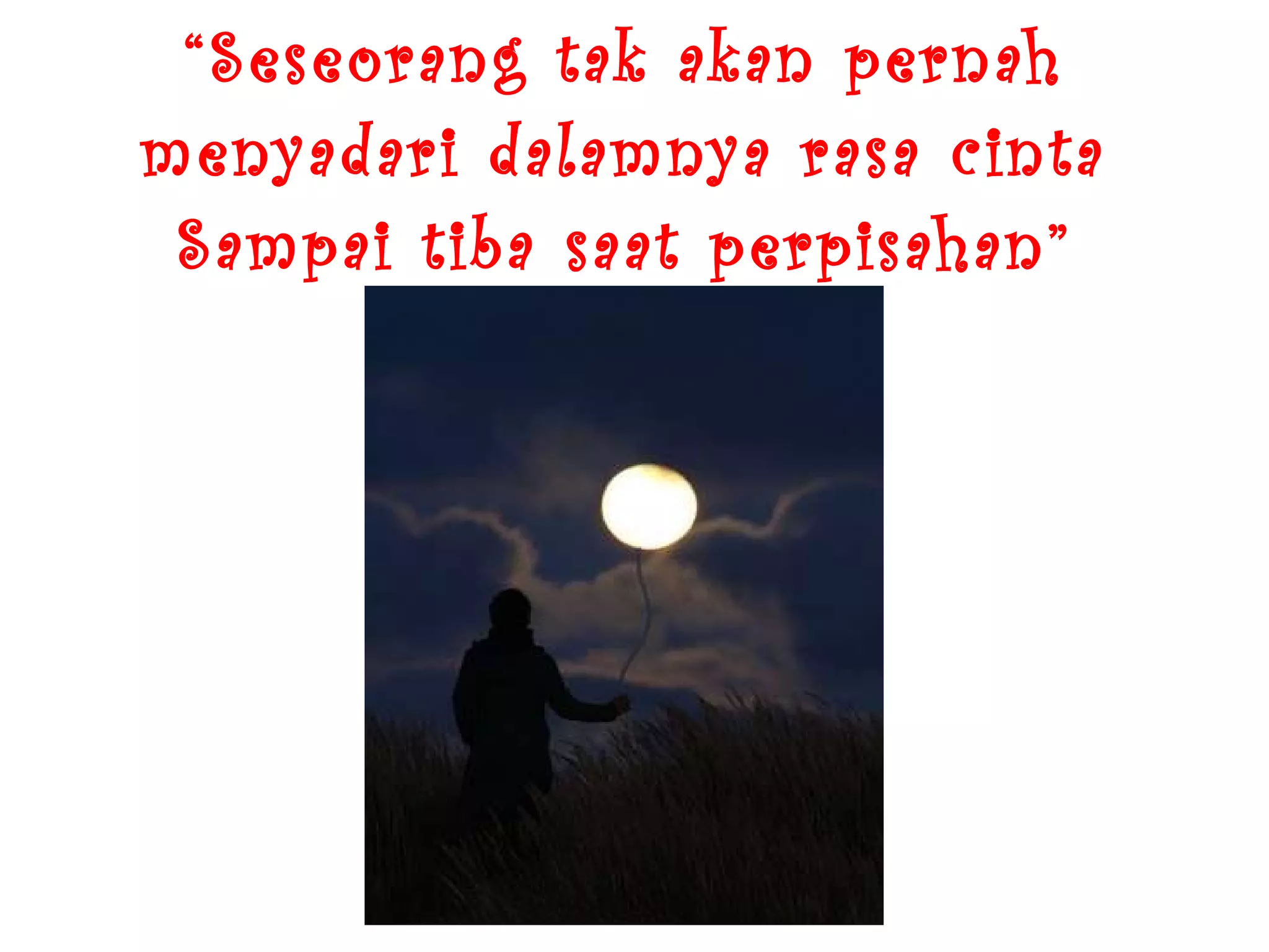 “ Seseorang tak akan pernah menyadari dalamnya rasa cinta Sampai tiba saat perpisahan”