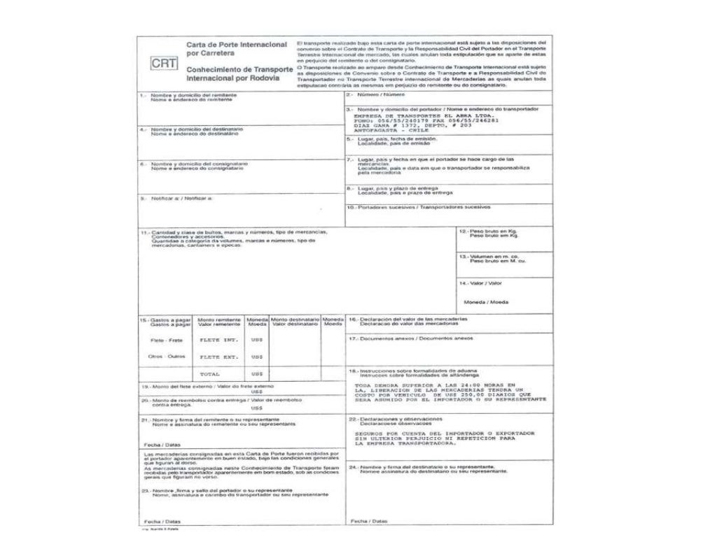 Contrato de Transporte Internacional de Mercancías