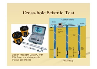 CrossCross--hole Seismic Testhole Seismic Test
Olson® Freedom Data PC with
PSV Source and down-hole
triaxial geophones Test Setup
 
