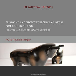 De Micco & Friends

FINANCING AND GROWTH THROUGH AN INITIAL
PUBLIC OFFERING (IPO)
FOR SMALL, MEDIUM AND INNOVATIVE COMPANIES

IPO & Reverse Merger

© by De Micco & Friends Group

 
