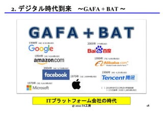 2. デジタル時代到来 〜GAFA + BAT 〜
ITプラットフォーム会社の時代
@ 2022 IA工房 18
 
