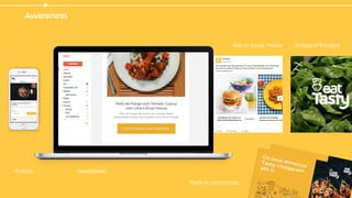 Awareness
mobile newsletters
Ads in social media Videos of Recipes
ﬂyers in companies
 