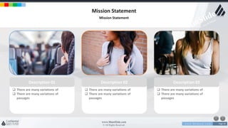 w w w . D o m a i n . c o m Page 39
www.MainSlide.com
© All Rights Reserved.
Confidential
Mission Statement
Mission Statement
Description 01
 There are many variations of
 There are many variations of
passages
Description 02
 There are many variations of
 There are many variations of
passages
Description 03
 There are many variations of
 There are many variations of
passages
 