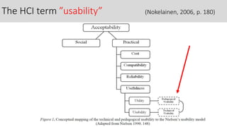 The HCI term ”usability” (Nokelainen, 2006, p. 180)
 