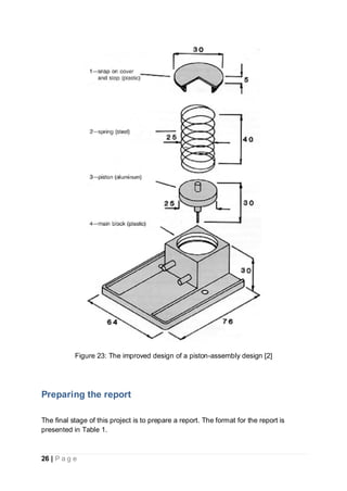 26 | P a g e
Figure 23: The improved design of a piston-assembly design [2]
Preparing the report
The final stage of this project is to prepare a report. The format for the report is
presented in Table 1.
 