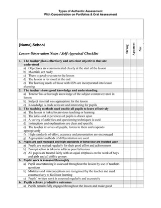 Observation sheet for teachers | DOCX | Educational Assessment | Education