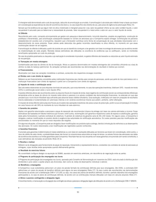 O intangível está demonstrado pelo custo de aquisição, deduzido da amortização acumulada. A amortização é calculada pelo método linear a taxas que levam
em consideração as expectativas de vida útil-econômica dos bens e, no caso específico dos direitos de uso, pelo prazo de vigência da autorização (Nota 15).
Sempre que há evidência de que algum item do ativo imobilizado e intangível possa ter o seu valor recuperável inferior ao seu valor contábil líquido, o valor
recuperável é calculado para se determinar a necessidade de provisão. Valor recuperável é o maior entre o valor em uso e o valor líquido de venda.
m) Diferido
Reconhecido pelo custo, composto principalmente por gastos com pesquisa e desenvolvimento, incluindo desenhos, projetos de engenharia, construção de
protótipos e ferramentais, para amortização subseqüente baseada no número de aeronaves que a Companhia espera entregar. Contribuições de parceiros
estabelecidos em acordos com a Companhia, requerem que o fornecedor contribua como forma de compensação de suas atividades relacionados com o
desenvolvimento de novos produtos. Esses valores serão deduzidos dos gastos incorridos classificados no ativo diferido, no momento em que essas
contribuições deixam de ser exigíveis.
A amortização do diferido é efetuada a partir da ocasião em que os benefícios começam a ser gerados com base na entrega de aeronaves que se estima vender
na implementação de cada projeto. Revisões dessas estimativas são efetuadas na ocorrência de evidências que as justifiquem, sendo os montantes
amortizados apropriados ao custo de produção.
No caso de projetos paralisados ou daqueles cuja realização é considerada improvável, os gastos diferidos são baixados ou reduzidos ao valor líquido estimado
de recuperação.
n) Transações em moeda estrangeira
Contabilizadas pela taxa de câmbio do dia da transação. Ativos ou passivos denominados em moedas estrangeiras são convertidos utilizando-se a taxa de
câmbio na data do balanço patrimonial. As variações cambiais são reconhecidas nas demonstrações do resultado à medida que ocorrem.
o) Financiamentos
Atualizados com base nas variações monetárias e cambiais, acrescidos dos respectivos encargos incorridos.
p) Dívidas com e sem direito de regresso
Referem-se aos financiamentos concedidos pelas instituições financeiras aos clientes para compra de aeronaves, sendo que parte do risco permanece com a
instituição financiadora (sem direito de regresso) e parte com a Companhia (com direito de regresso).
q) Imposto de renda e contribuição social
São calculados observando-se suas alíquotas nominais de cada país, que conjuntamente, no caso das operações brasileiras, totalizam 34% - imposto de renda
(25%) e contribuição social sobre o lucro líquido (9%).
Impostos diferidos ativos são reconhecidos sobre os prejuízos fiscais do imposto de renda, base negativa de contribuição social e as correspondentes diferenças
temporárias entre as bases de cálculo do imposto sobre ativos e passivos e os valores contábeis das demonstrações financeiras, na extensão em que seja
provável que o lucro futuro tributável seja suficiente para absorver esses créditos tributários. Essa avaliação, é efetuada com base em projeções de resultados
futuros elaboradas e fundamentadas em premissas internas e em cenários econômicos futuros que podem, portanto, sofrer alterações.
O imposto de renda diferido sobre prejuízos fiscais acumulados das operações brasileiras não possui prazo de prescrição, porém a sua compensação é limitada
em anos futuros em até 30% do montante do lucro tributável de cada exercício.
r) Garantia dos produtos
Gastos com garantia relacionados a aeronaves e peças de reposição são reconhecidos à época da entrega com base nos valores estimados a incorrer. Essas
estimativas são baseadas em fatores históricos que incluem, entre outros, reclamações com garantia e respectivos custos de reparos e substituições, garantia
dada pelos fornecedores e período contratual de cobertura. O período de cobertura da garantia varia de 36 a 60 meses. Em alguns casos, a Companhia é
obrigada a realizar modificações no produto devido à exigência das autoridades de certificação aeronáutica. Os custos previstos para tais modificações são
provisionados no momento em que os novos requisitos são exigidos.
Em algumas situações, a Companhia pode ser obrigada a fazer modificações nos produtos após a entrega, devido à introdução de melhorias ou ao desempenho
das aeronaves. Os custos relacionados a tais modificações são registrados quando conhecidos.
s) Garantias financeiras
A provisão para garantias é determinada em bases estatísticas ou com base em avaliações efetuadas por terceiros que levam em consideração, entre outros, o
risco de crédito de cada cliente, a probabilidade desse não honrar os compromissos assumidos ao longo do tempo, os valores futuros das aeronaves nas datas
de ocorrência dos eventos e os limites garantidos pela Companhia. Para fazer face ao risco de perda com essas garantias uma provisão vem sendo constituída, e
suas estimativas são revisadas anualmente (Nota 34 b).
t) Receitas a realizar
Referem-se às obrigações para fornecimento de peças de reposição, treinamento e representante técnico, constantes nos contratos de venda de aeronaves já
entregues, cujas receitas serão apropriadas quando efetivamente ganhas.
u) Resultado de exercícios futuros
No consolidado configura deságio na aquisição da OGMA, apurado em exercícios anteriores, em decorrência de negociação entre as partes.
v) Programa de participação dos empregados nos lucros
O Programa de participação dos empregados nos lucros, aprovado pelo Conselho de Administração em novembro de 2005, está vinculado à distribuição dos
dividendos e juros sobre o capital próprio aos Acionistas, bem como às metas de desempenho individual e setorial.
w) Benefícios a empregados
A Companhia e suas subsidiárias patrocinam um plano de pensão fechado de contribuição definida para seus empregados. Até 2006, a controlada EAH
patrocinava um plano de pensão de benefício definido para alguns de seus empregados (Nota 27). Os seus custos são reconhecidos nas demonstrações
financeiras de acordo com a Deliberação CVM nº 371/00, ou seja, nos casos dos planos de benefício definido, durante o período laborativo dos empregados
participantes e, no caso do plano de contribuição definida, de acordo com as contribuições mensais efetuadas com base em cálculos atuariais (Nota 27).
x) Ativos e passivos contingentes e obrigações legais
O reconhecimento, a mensuração e a divulgação das contingências ativas e passivas e obrigações legais são efetuados de acordo com a Deliberação CVM nº 489/05.




                                                                              31
 