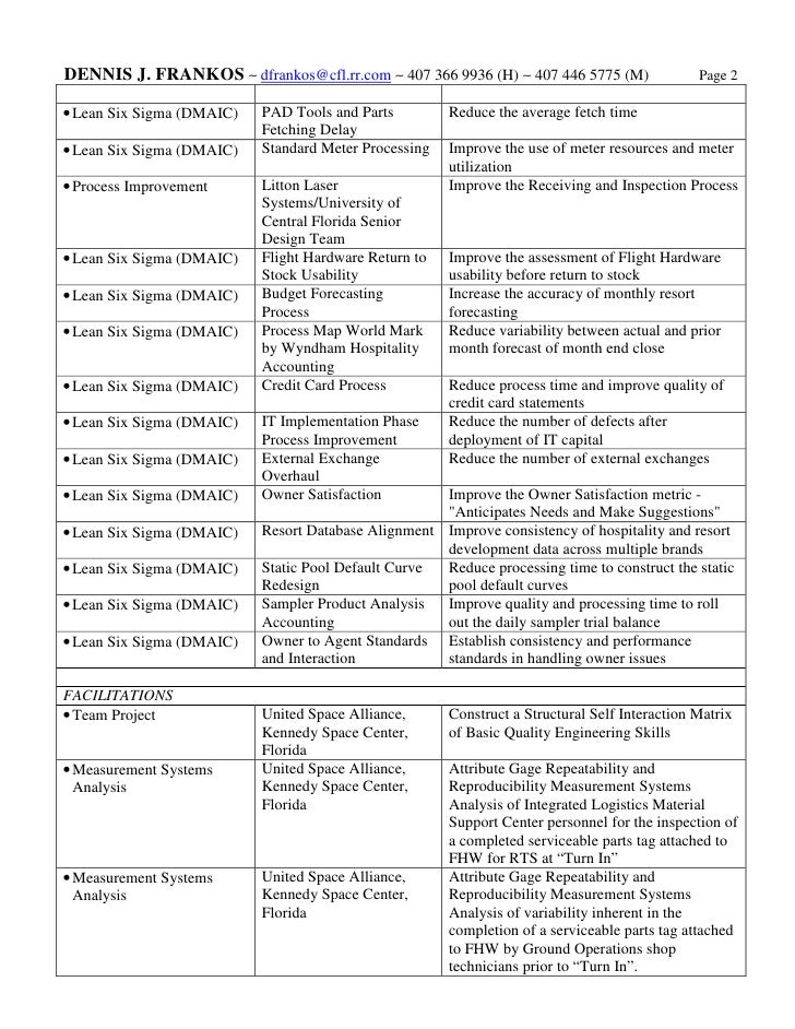 six sigma black belt resume