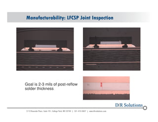 Manufacturability: LFCSP Joint Inspection 
Goal is 2-3 mils of post-reflow 
solder thickness 
© 2004 - 200107 62 
 