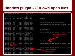 Handles plugin - Our own open files.
We have the driver
opened.
This is a history
file of ipython
commands!
 