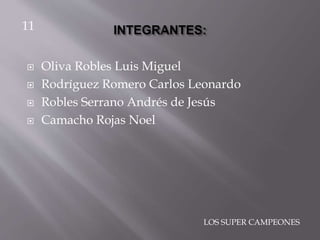  Oliva Robles Luis Miguel
 Rodríguez Romero Carlos Leonardo
 Robles Serrano Andrés de Jesús
 Camacho Rojas Noel
11
LOS SUPER CAMPEONES
 