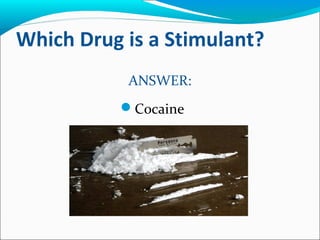 Which Drug is a Stimulant?
ANSWER:
Cocaine
 