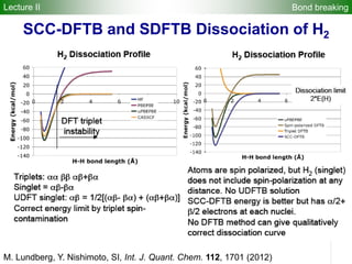 Bond breakingLecture II
SCC-DFTB and SDFTB Dissociation of H2
M. Lundberg, Y. Nishimoto, SI, Int. J. Quant. Chem. 112, 1701 (2012)
 