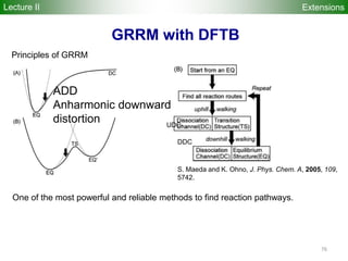 Principles of GRRM
ADD
Anharmonic downward
distortion
S. Maeda and K. Ohno, J. Phys. Chem. A, 2005, 109,
5742.
76
UDC
DDC
One of the most powerful and reliable methods to find reaction pathways.
Extensions
GRRM with DFTB
Lecture II
 