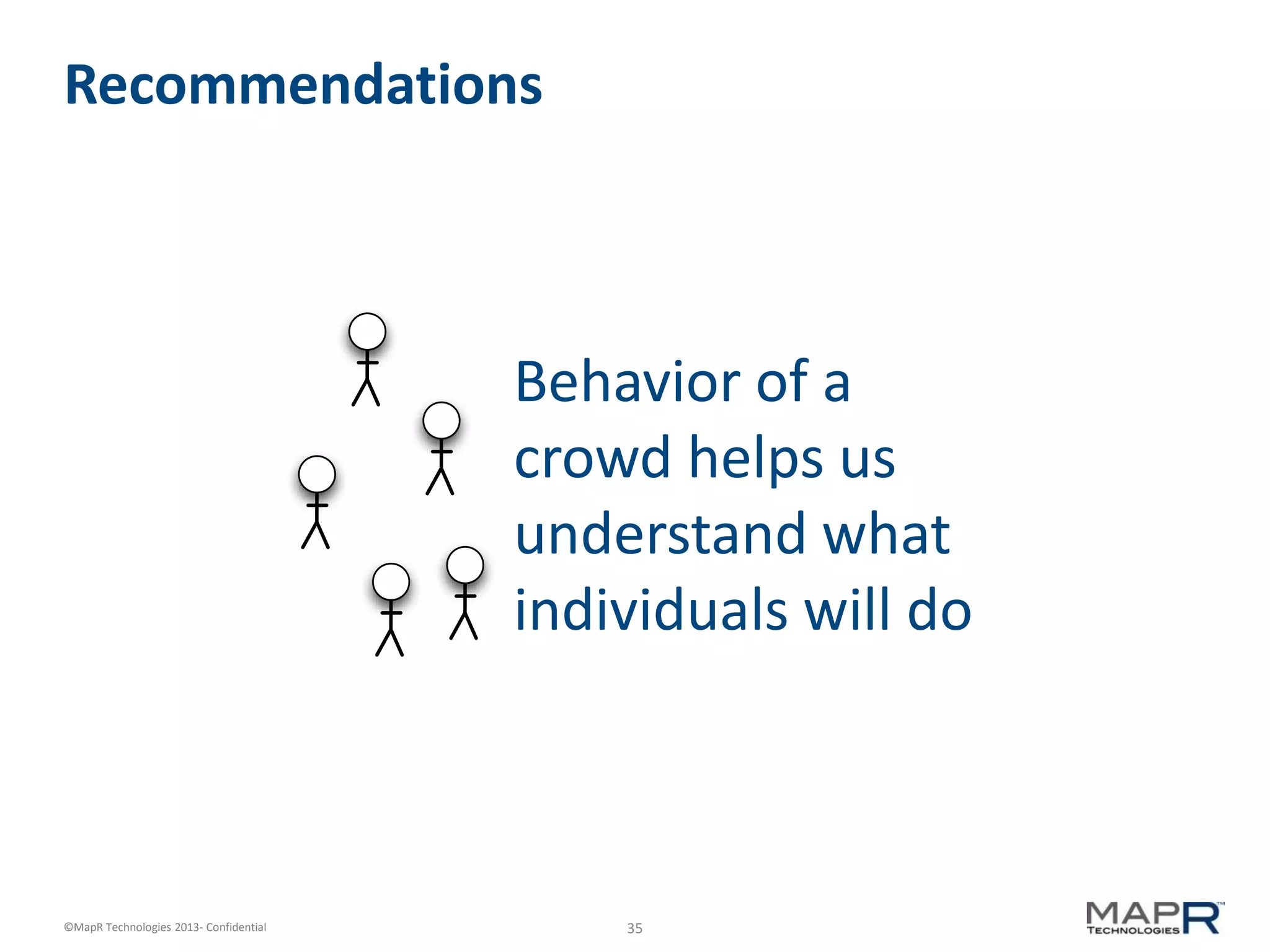 35©MapR Technologies 2013- Confidential
Recommendations
Behavior of a
crowd helps us
understand what
individuals will do
 