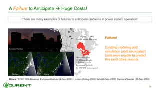 A Failure to Anticipate  Huge Costs!
10
Others: WECC 1996 Break-up, European Blackout (4-Nov.-2006), London (28-Aug-2003), Italy (28-Sep.-2003), Denmark/Sweden (23-Sep.-2003)
Failure!
Existing modeling and
simulation (and associated)
tools were unable to predict
this (and other) events.
There are many examples of failures to anticipate problems in power system operation!
 
