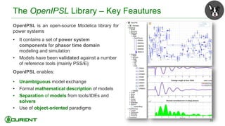 The OpenIPSL Library – Key Feautures
OpenIPSL is an open-source Modelica library for
power systems
• It contains a set of power system
components for phasor time domain
modeling and simulation
• Models have been validated against a number
of reference tools (mainly PSS/E)
OpenIPSL enables:
• Unambiguous model exchange
• Formal mathematical description of models
• Separation of models from tools/IDEs and
solvers
• Use of object-oriented paradigms
33
 