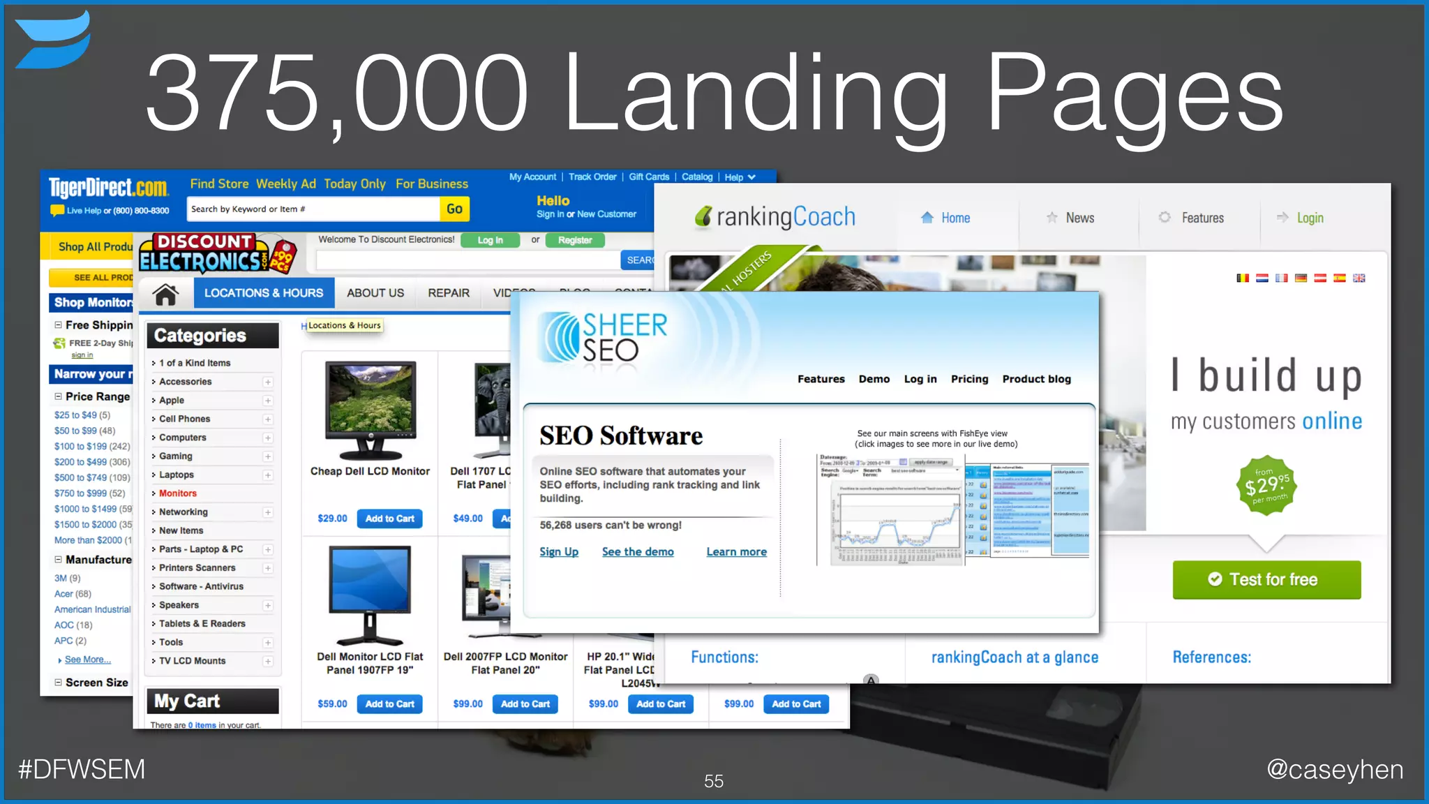 375,000 Landing Pages
55#DFWSEM @caseyhen
 