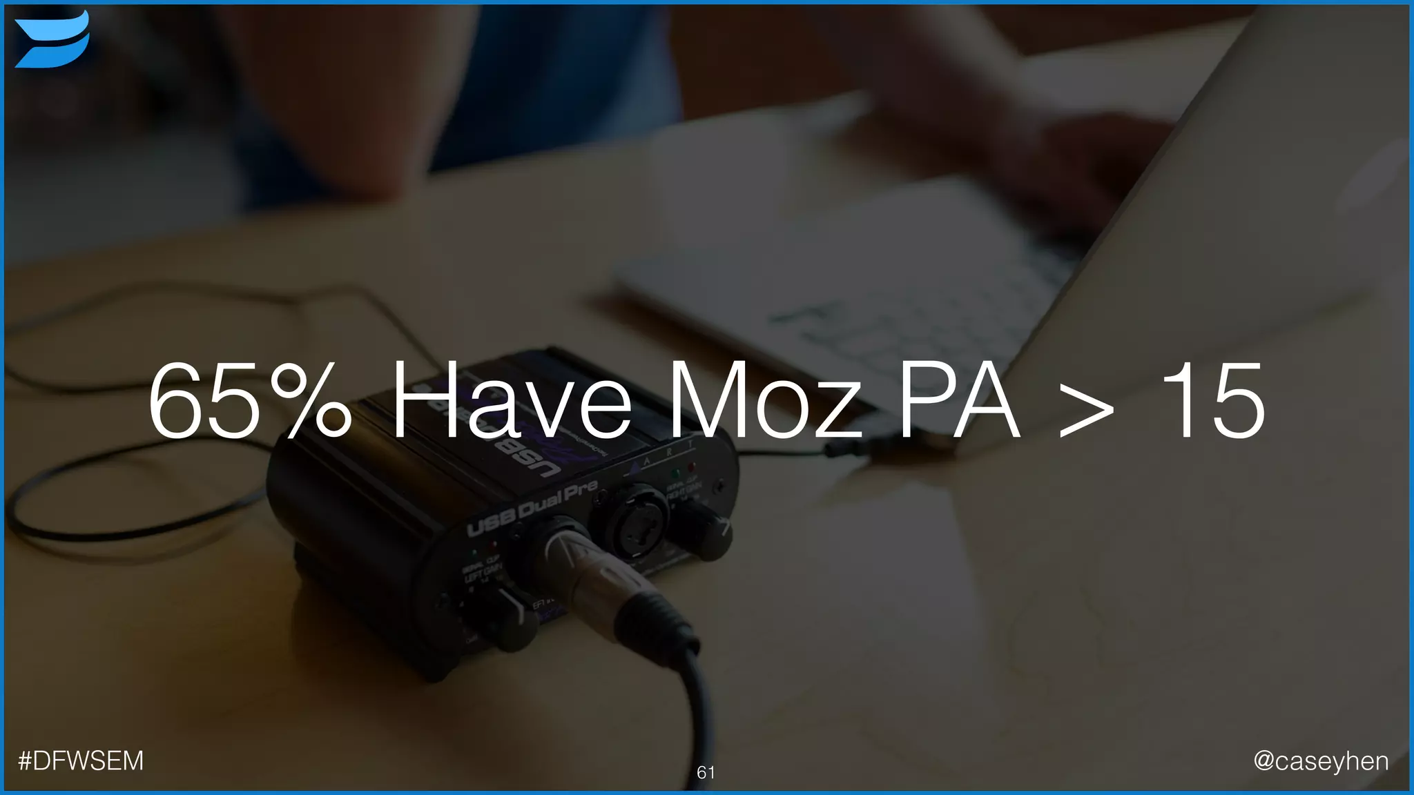 65% Have Moz PA > 15
61#DFWSEM @caseyhen
 