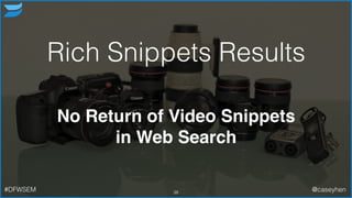 Rich Snippets Results
38
No Return of Video Snippets!
in Web Search
#DFWSEM @caseyhen
 