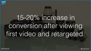 15-20% increase in
conversion after viewing
ﬁrst video and retargeted.
77#DFWSEM @caseyhen
 