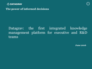 1
Datagrav: the first integrated knowledge
management platform for executive and R&D
teams
June 2016
The power of informed decisions
 