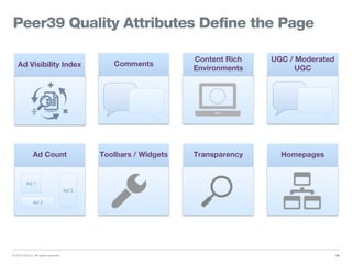© 2013 DG Inc. All rights reserved.
Peer39 Quality Attributes Define the Page
30
Homepages
Comments
Content Rich
Environments
UGC / Moderated
UGC
Ad Count Toolbars / Widgets Transparency
Ad 1
Ad 3
Ad 2
Ad Visibility Index
 