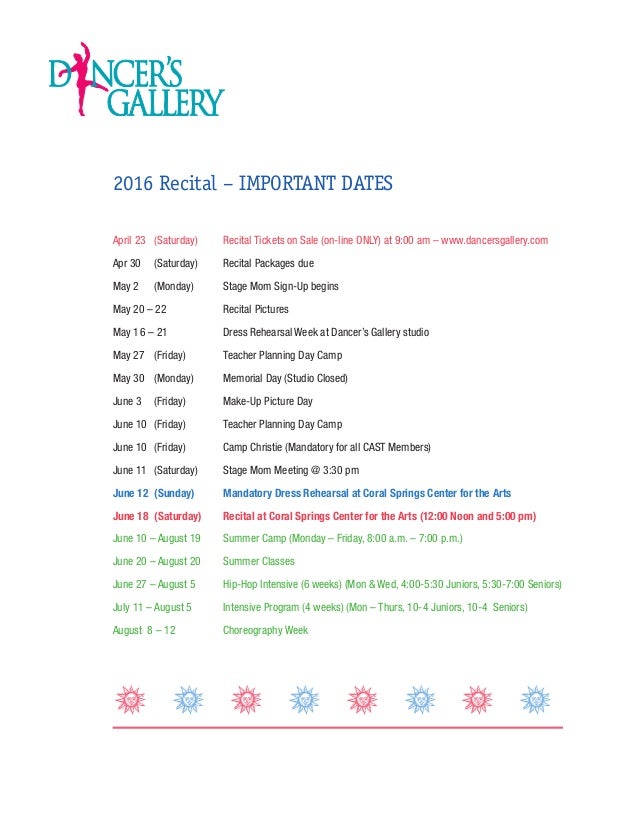 Dancer Gallery Recital Program 2016