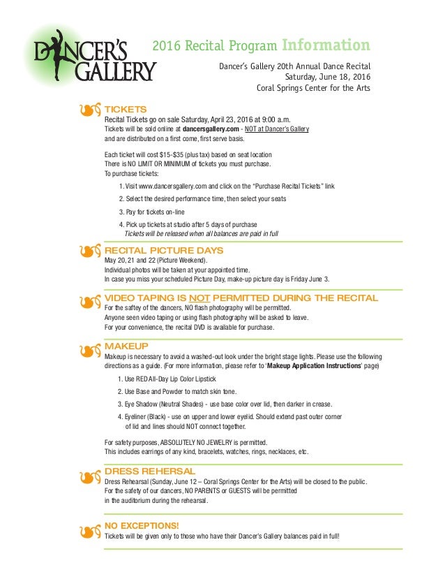 Dancer Gallery Recital Program 2016