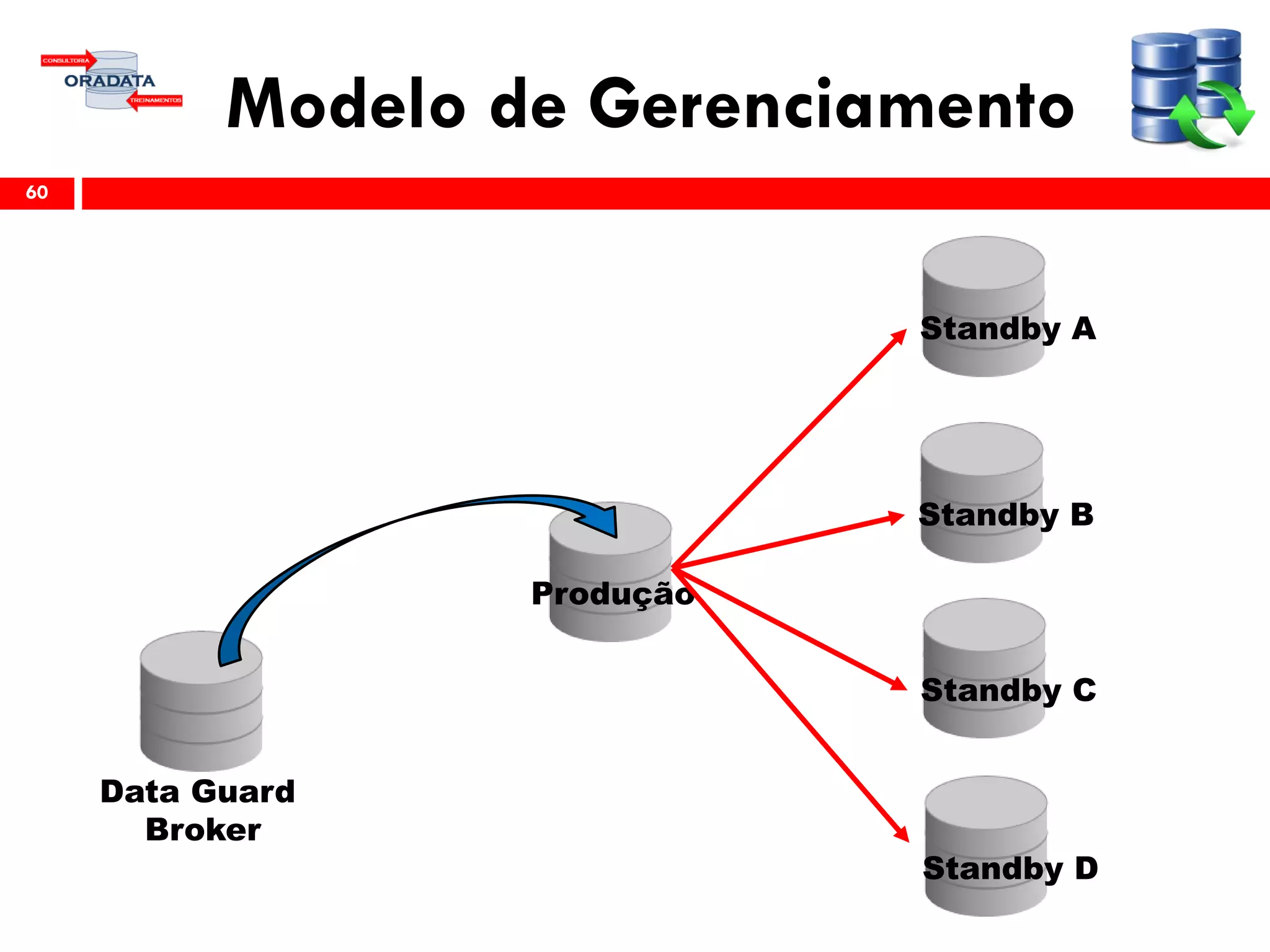 Modelo de Gerenciamento
60
Standby A
Produção
Data Guard
Broker
Standby B
Standby C
Standby D
 