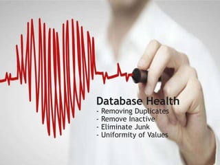 Page 16Marketo Proprietary and Confidential | © Marketo, Inc. 4/9/2015
Database Health
Database Health
- Removing Duplicates
- Remove Inactive
- Eliminate Junk
- Uniformity of Values
 