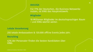 nextMedia.Lecture Arbeiten 4.0 - Robert Neuhann - XING AG 5
Aktivität
Für 77% der Deutschen, die Business Netzwerke
nutzen, ist XING das Hauptnetzwerk.
Mitglieder
10 Millionen Mitglieder im deutschsprachigen Raum
– und XING wächst weiter.
Lokale Verankerung
250 lokale Ambassadore & 120.000 offline Events jedes Jahr.
Recruiting
42% der Personaler finden die besten Kandidaten über
XING.
 