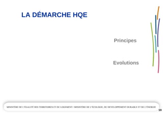 LA DÉMARCHE HQE
Principes
19
Evolutions
 
