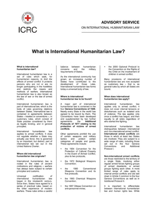 International Humanitarian Law, Law of War, Human Rights.