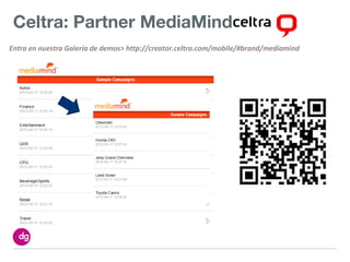 Celtra: Partner MediaMind
Entra en nuestra Galería de demos> http://creator.celtra.com/mobile/#brand/mediamind
 