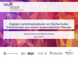 Digitale Lerninfrastrukturen an Hochschulen
Erkenntnisse aus einem systematischen Review
Sandra Hofhues & Sabrina Pensel
20.03.2018
 