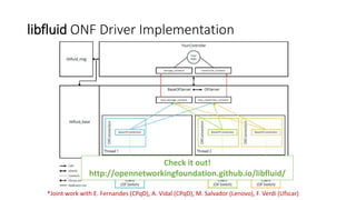 libfluid ONF Driver Implementation
*Joint work with E. Fernandes (CPqD), A. Vidal (CPqD), M. Salvador (Lenovo), F. Verdi (Ufscar)
Check it out!
http://opennetworkingfoundation.github.io/libfluid/
 