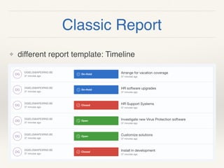 Classic Report
❖ different report template: Timeline
 