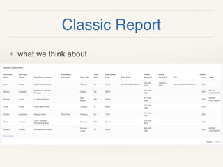 Classic Report
❖ what we think about
 