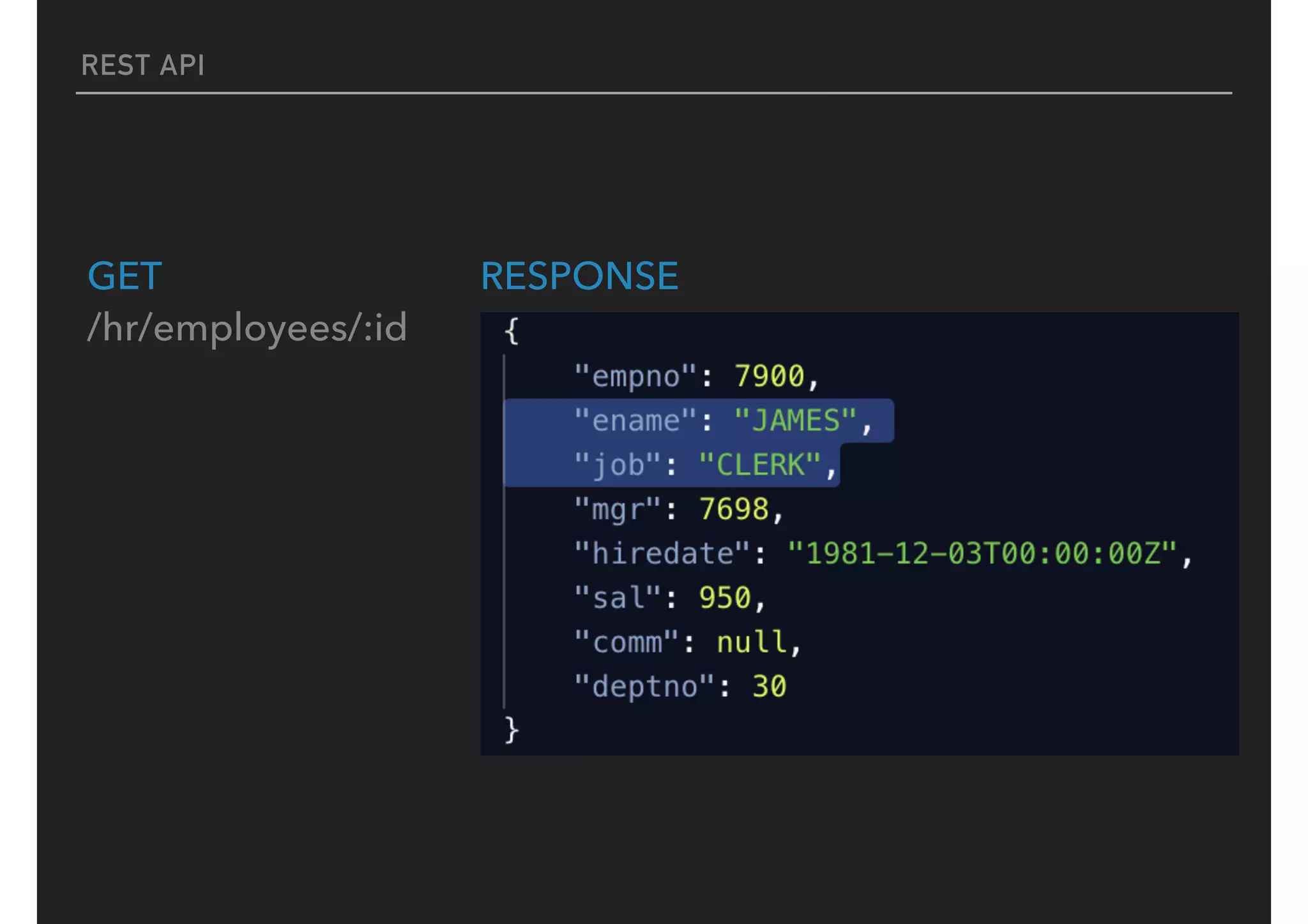 REST API
/hr/employees/:id
GET RESPONSE
 