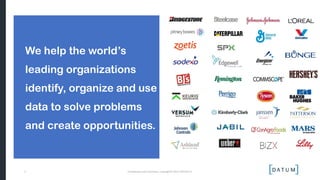 We help the world’s
leading organizations
identify, organize and use
data to solve problems
and create opportunities.
Conf...