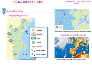 Eguraldi mapak Meteosat en satelite bidezko argazkia.   Meteosat en satelite bidezkoaren azaleko mapa.  Mapa piktografikoa Azaleko eguraldi-mapak 