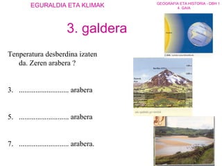 Tenperatura desberdina izaten da. Zeren arabera ? ........................... arabera ........................... arabera  ........................... arabera. 3. galdera 