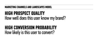 MARKETING CHANNELS AND LANDSCAPES MODEL
HIGH PROSPECT QUALITY
How well does this user know my brand?
HIGH CONVERSION PROBABILITY
How likely is this user to convert?
 